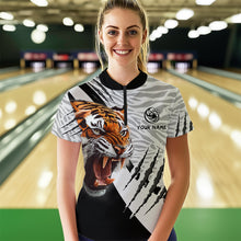Load image into Gallery viewer, Black &amp; White Bowling Shirt Tiger Bowling Team Jersey Quarter Zip Bowling for Men &amp; Women QZT641