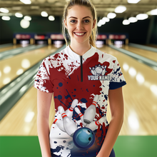 Load image into Gallery viewer, Red White Bowling Shirt for Women Bowling Jersey Shirts Polo &amp; Quarter-Zip Bowling League HNT18