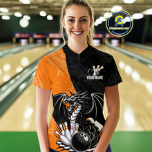 Load image into Gallery viewer, Custom Orange Dragon Bowling Women Shirts Bowling Uniform Polo &amp; 1/4 Zip Bowling Team Jerseys HNT103