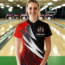 Load image into Gallery viewer, Red Skull Crown Bowling Custom Women Bowling Shirt Polo &amp; Quarter-Zip Bowling Team Jerseys HNT65