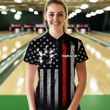 Load image into Gallery viewer, US Red Flag Bowling Shirt for Women Custom Name Polo &amp; Quarter-Zip Bowling Jersey Bowling Team Shirt HNT23