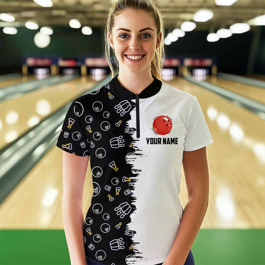 Custom Beer Bowling Shirt Funny Bowling Team League 1/4 Zip Bowling Shirt for Men QZT403