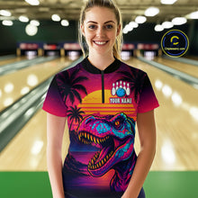 Load image into Gallery viewer, Custom Neon Dinosaur Bowling Women Bowling Shirt Polo &amp; Quarter-Zip Bowling Team Jerseys HNT78