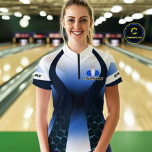 Load image into Gallery viewer, White and Blue Bowling Shirts for Men Women Team Custom Bowling Polo &amp; Quarter Zip MBL105