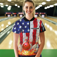 Load image into Gallery viewer, Fire American Flag Bowling Shirt Patriotic Bowling Jersey Men Women Team Polo&amp;1/4 Zip MBL65
