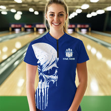 Load image into Gallery viewer, Custom Skull Bowling Shirt Blue Bowling Jersey for Men Women Team Polo&amp;1/4 Zip MBL58