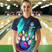 Load image into Gallery viewer, Custom Teal Bowling Shirt for Women Men Bowling Water Color Bowling Polo &amp; 1/4 Zip Shirts MBL37