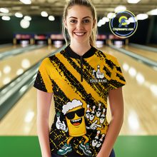 Load image into Gallery viewer, Custom Funny Beer Bowling Shirt Team Bowling League Jersey for Women Polo &amp; 1/4-Zip QZT759