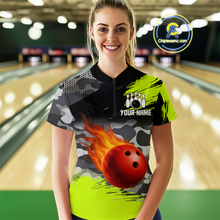 Load image into Gallery viewer, Custom Lime Green Bowling Shirt for Men Women Team Bowling Jerseys Polo 1/4 Zip MBL100
