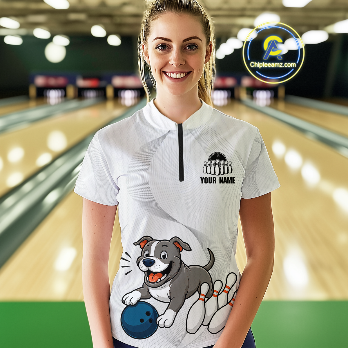 Custom Funny French Bulldog Bowling Women Polo & 1/4 Zip Shirts Bowling Team Jerseys HNT94