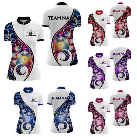 Custom Bowling Team Women Quarter-Zip Shirts - Personalized Abstract Bowling Jersey YYD0079