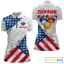 Load image into Gallery viewer, American Flag Personalized Billiard Team Jersey Billiard Gifts for Women Polo &amp; 1/4 Zip Shirts NNT41