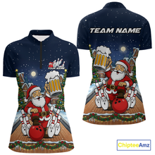 Load image into Gallery viewer, Custom Funny Beer Santa Christmas Bowling Jersey for Women Bowling Team Shirts Polo &amp; 1/4 Zip HNT140