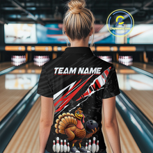 Load image into Gallery viewer, Custom Red Funny Turkey Bowling Jersey for Women Thanksgiving Bowling Shirts Polo &amp; 1/4 Zip HNT117
