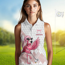 Load image into Gallery viewer, Pink Flamingo Golf Shirt For Women Sleeveless, Funny Argyle Patten Golf Polo Shirt, Ladies Golf Outfit For Team NHT731