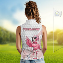 Load image into Gallery viewer, Pink Flamingo Golf Shirt For Women Sleeveless, Funny Argyle Patten Golf Polo Shirt, Ladies Golf Outfit For Team NHT731