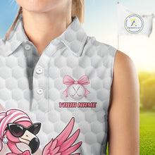 Load image into Gallery viewer, Pink Flamingo Golf Shirt For Women Sleeveless, Funny Argyle Patten Golf Polo Shirt, Ladies Golf Outfit For Team NHT731
