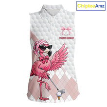 Load image into Gallery viewer, Pink Flamingo Golf Shirt For Women Sleeveless, Funny Argyle Patten Golf Polo Shirt, Ladies Golf Outfit For Team NHT731