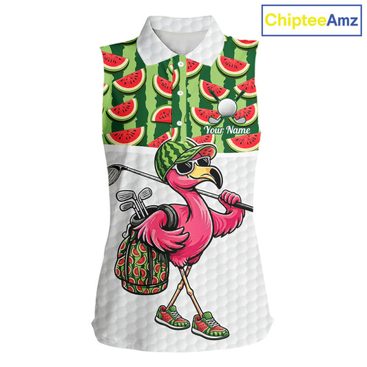 Golfing Flamingo Sleeveless Womens Funny Golf Polo Shirt Custom Green Pattern Watermelon Golf Ball Clothes Shirts NHT740