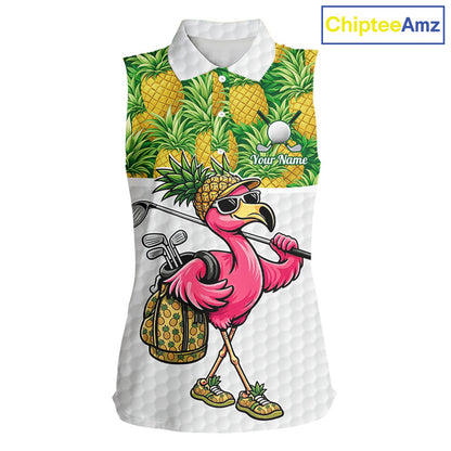 Golfing Flamingo Sleeveless Womens Funny Golf Polo Shirt Custom Yellow Pattern Pineapple Golf Ball Clothes Shirts NHT739