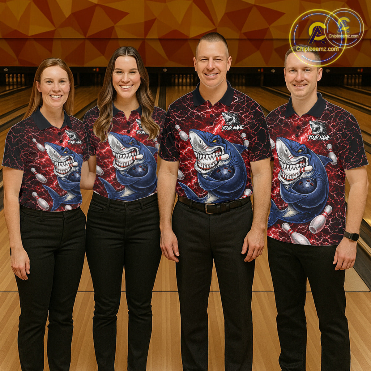 Red Lightning Thunder Angry Shark Bowling shirts For Women Custom Shark Bowling Team Jerseys NQS11756