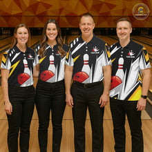 Load image into Gallery viewer, Black, White and Gold Men's bowling Polo, Quarter Zip shirts Custom Team bowling league jerseys NQS11264