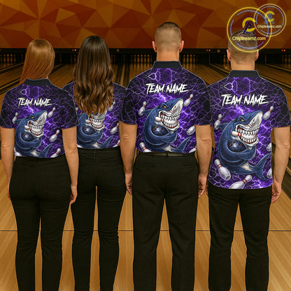 Purple Lightning Thunder Angry Shark Bowling shirts For Women Custom Shark Bowling Team Jerseys NQS11757