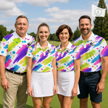 Load image into Gallery viewer, Personalized Colorful Paint Stroke Womens Golf Polo Shirt Flaming Golf Ball Custom Best Team Golf Shirts NHT624