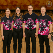 Load image into Gallery viewer, Black and Pink Flame Dragon Bowling Polo, 1/4 Zip Shirts For Women Custom Dragon Bowling Team Jerseys NQS11733