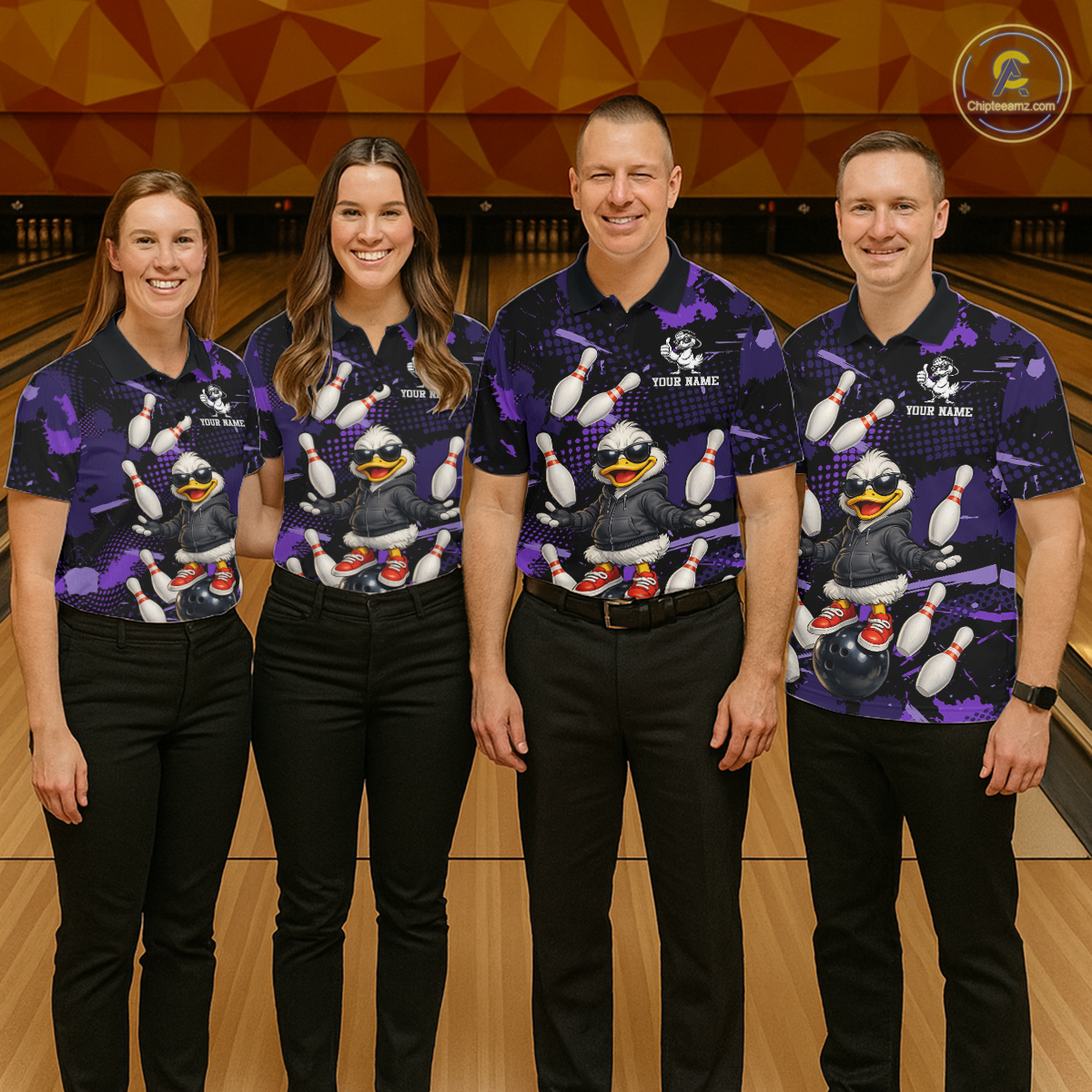 Custom Purple Funny Duck Bowling Shirt for Women Bowling Jersey Polo & 1/4 Zip Bowling Outfit QZT943