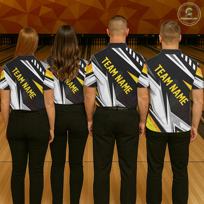 Black, White and Gold Women's bowling Polo, Quarter Zip shirts Custom Team bowling league jerseys NQS11264