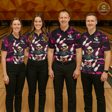 Load image into Gallery viewer, Custom Pink Funny Duck Bowling Shirt for Men Bowling Jersey Polo &amp; 1/4 Zip Bowling Outfit QZT943