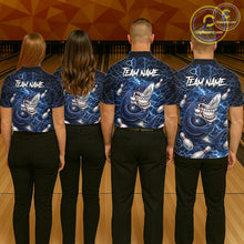 Load image into Gallery viewer, Blue Lightning Thunder Angry Shark Bowling shirts For Women Custom Shark Bowling Team Jerseys NQS11539
