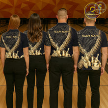 Load image into Gallery viewer, Custom Black &amp; Gold tribal pattern Bowling Polo, 1/4 zip Shirts For Women, Team Bowling League jersey NQS11591
