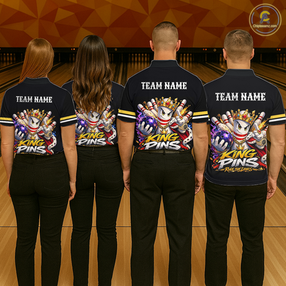 Custom King Pins Bowling Shirt for Men Bowling Team Jersey Polo & Quarter-Zip Shirt Bowling Tournament QZT950