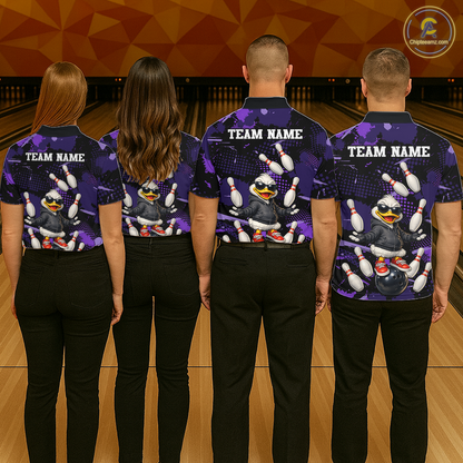 Custom Purple Funny Duck Bowling Shirt for Women Bowling Jersey Polo & 1/4 Zip Bowling Outfit QZT943