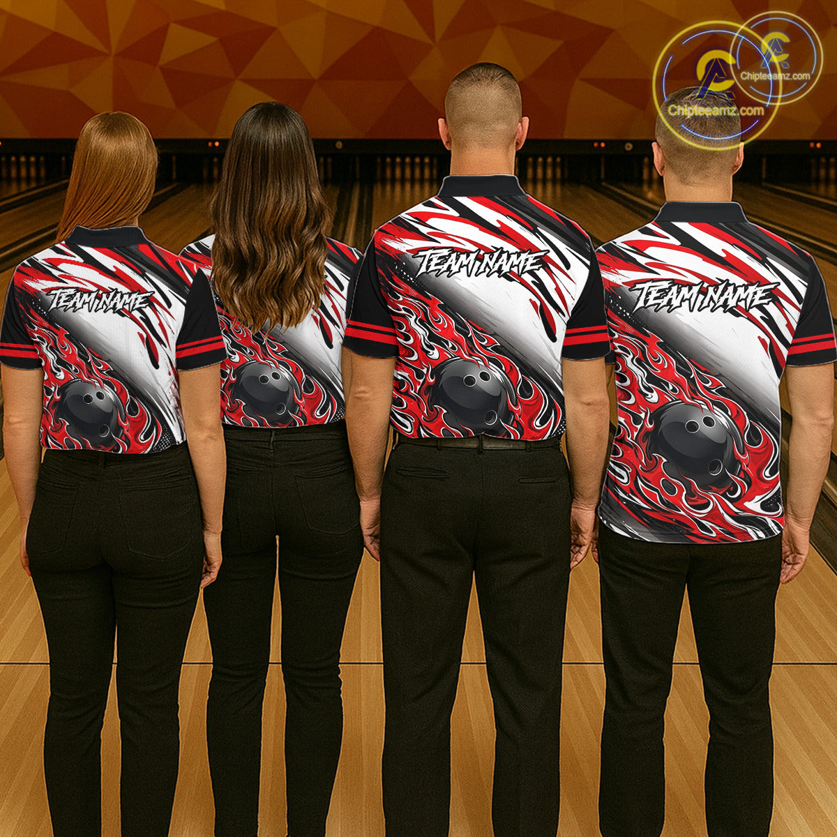 Red Flame Bowling Polo, Quarter Zip Shirts For Women Custom Bowling Team Jerseys, Gift For Bowlers NQS11738