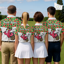 Load image into Gallery viewer, Golfing Flamingo Mens Funny Golf Polo Shirt Custom Green Pattern Watermelon Golf Ball Clothes Shirts NHT740