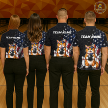 Load image into Gallery viewer, Custom US Flag Cat Bowling Shirt for Men Bowling League Patriotic Bowling Team Shirts HNT335