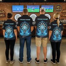 Load image into Gallery viewer, Black Blue Flaming Skeleton Darts Custom Women's Dart Polo Shirts Team Dart League Jerseys NYN2073