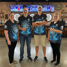 Load image into Gallery viewer, Black Blue Flaming Skeleton Darts Custom Women's Dart Polo Shirts Team Dart League Jerseys NYN2073