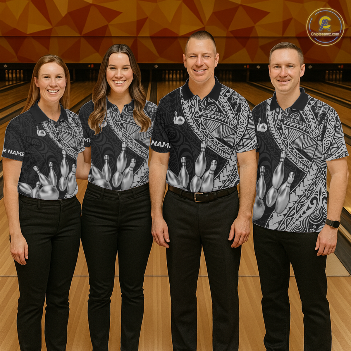Black and White Tribal Pattern Bowling Jersey for Men Bowling Uniform Bowling Team Shirts HNT225