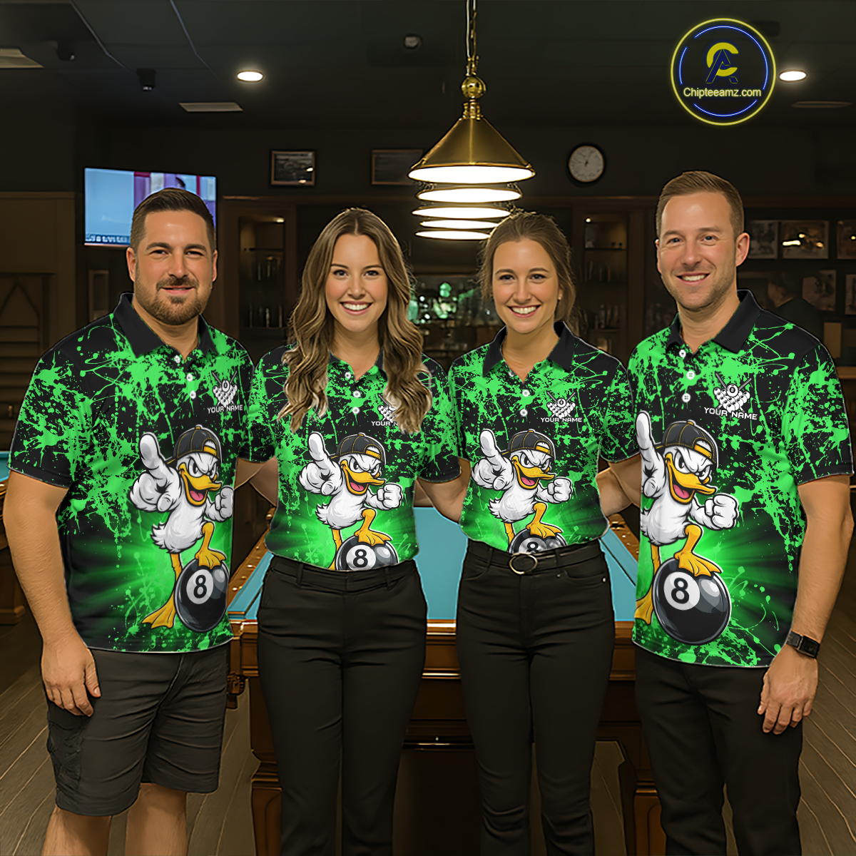 Custom Green Funny Duck Billiard Shirt for Women Billiard Team Jersey League 8 Ball Pool Shirts NNT171