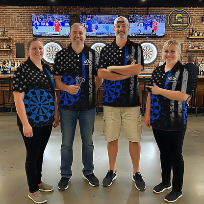 Custom Blue US Flag Darts Shirt for Women Darts Team Jerseys Dart Tournament Polo & 1/4 Zip NNT116