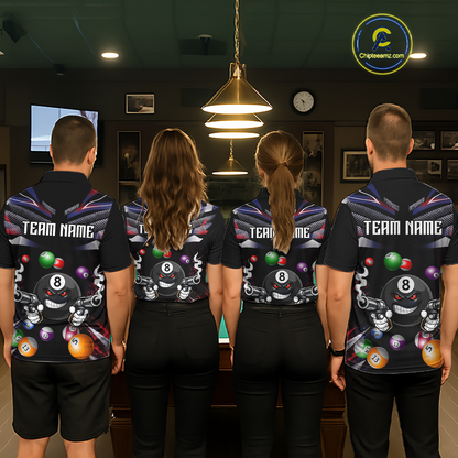 Custom Funny American Flag 8 Ball Pool Shirt for Men Billiard Jersey Polo & 1/4 Zip Billiard Shirt BHT16