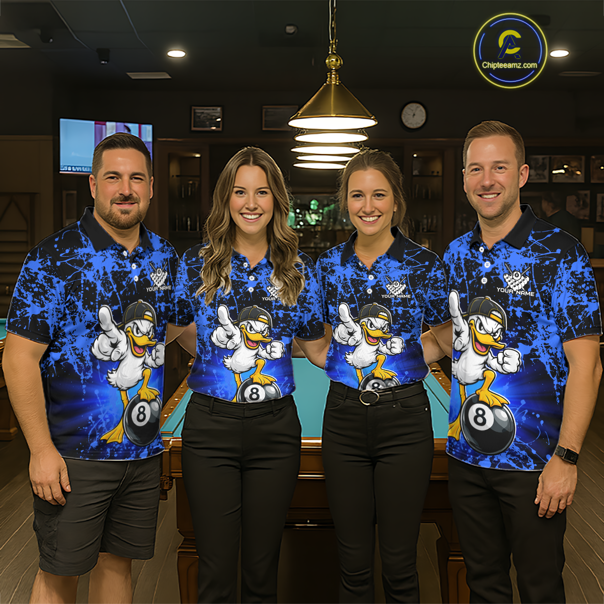 Custom Blue Funny Duck Billiard Shirt for Women Billiard Team Jersey League 8 Ball Pool Shirts NNT171