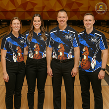 Load image into Gallery viewer, Custom Blue Funny Horse Bowling Tournament Jersey for Women Bowling Team Shirts Polo &amp; 1/4 Zip HNT180