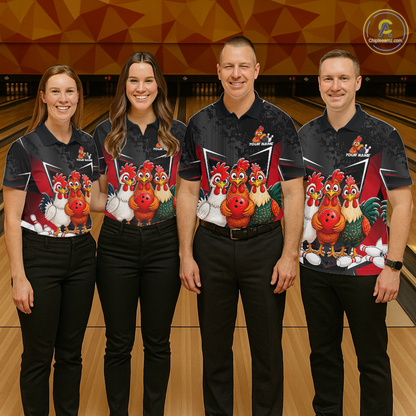 Red Funny Three Chicken Bowling Jersey for Women Bowling League Bowling Team Shirts HN287