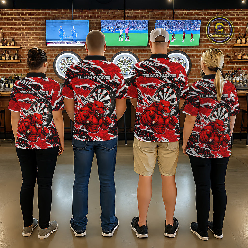 Personalized Men Darts Bull Grunge Red Polo Shirt Custom Name Polo 1/4-Zip Shirt Gift For Darters NYN2856