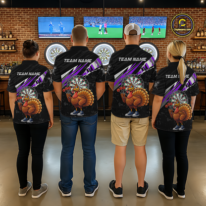Purple Funny Turkey Chicken Darts Shirt for Women Darts Team Jerseys Polo & 1/4 Zip Dart League NNT130